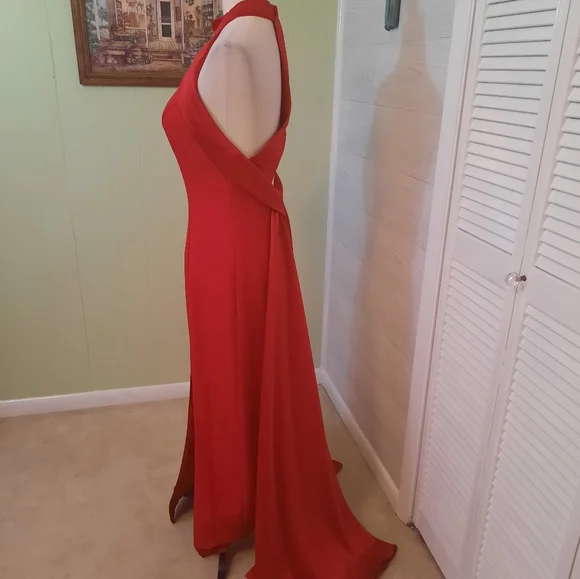 Alyce halter double train red maxi mermaid dress sz 10 - Picture 5 of 6